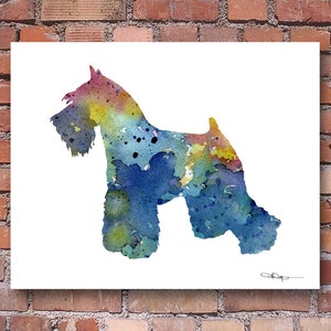 Blauwe Dwergschnauzer Art Print - Abstract aquarel schilderij - Wall Decor