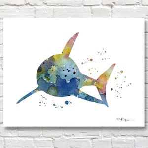 Shark Art Print - Abstract Watercolor Painting - Wall Decor