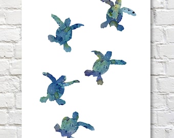 Baby Sea Turtles Art Print - Abstract Watercolor Painting - Sea Turtle Wall Decor