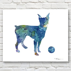 Blue Miniature Pinscher Art Print - Abstract Watercolor Painting - Wall Decor