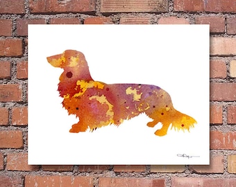 Long Haired Dachshund Art Print - Abstract Watercolor Painting - Wall Decor