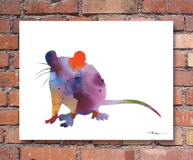 Rat Art Print Abstract Watercolor Painting Wall Decor Etsy