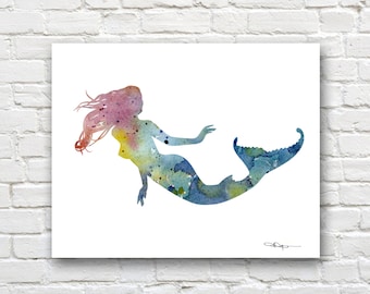 Mermaid Art Print - Abstract Watercolor Painting - Fantasy Art - Wall Decor