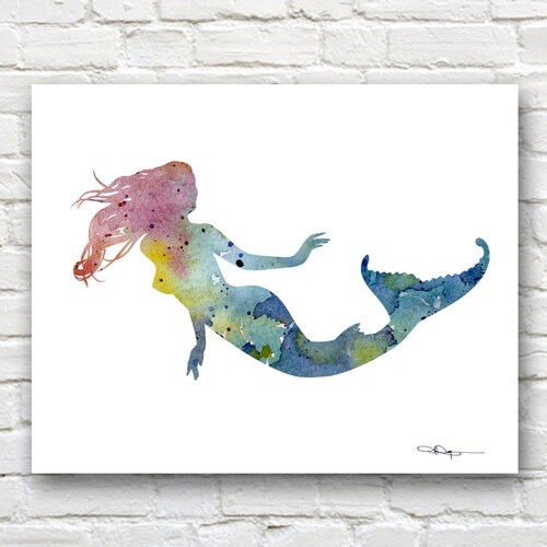 Mermaid Art Print Abstract Watercolor Painting Fantasy Art - Etsy