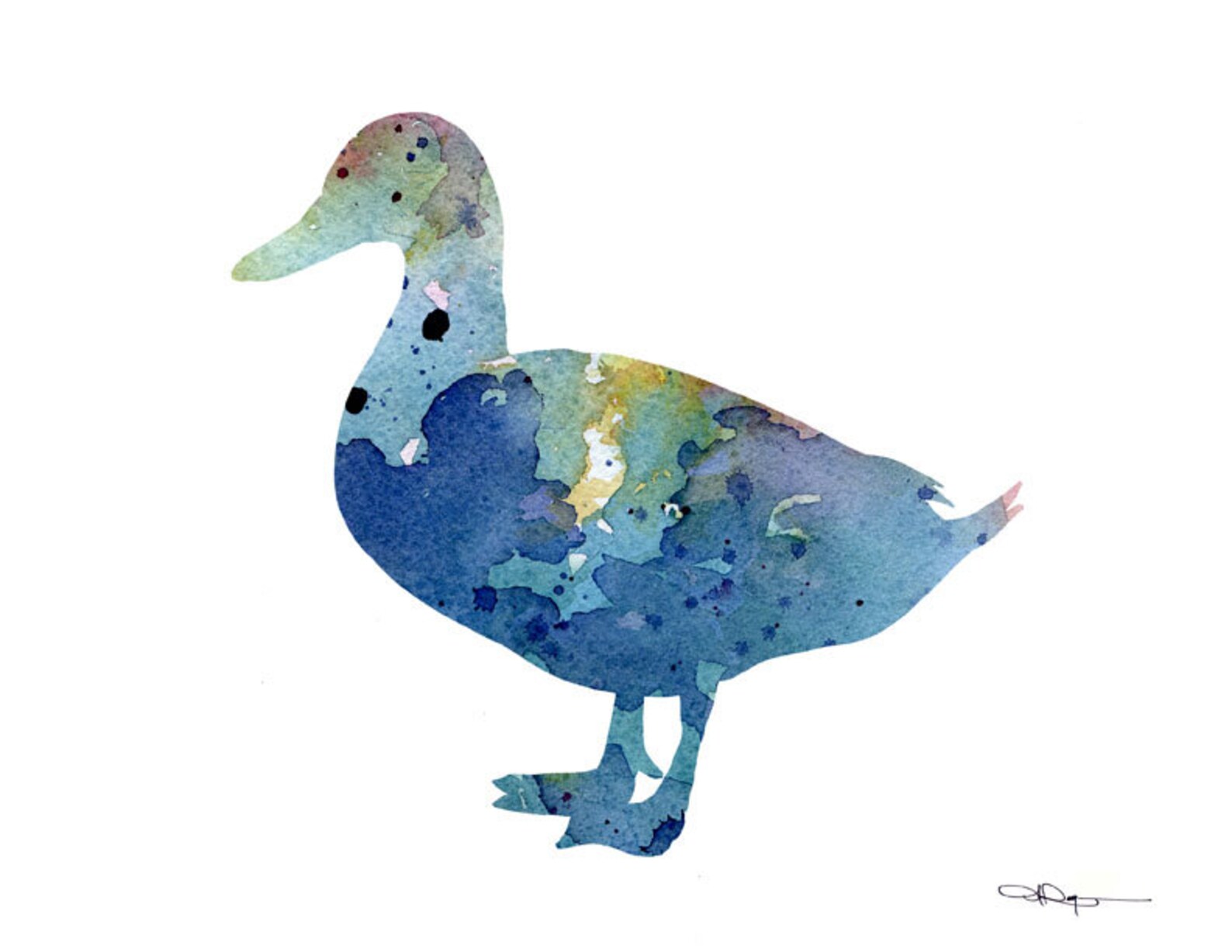 Blue Duck Art Print Abstract Watercolor Painting Wall | Etsy