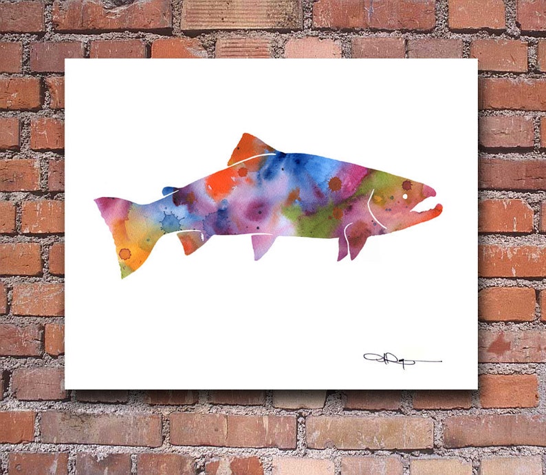 Rainbow Trout Art Print Abstract Watercolor Painting Wall Etsy