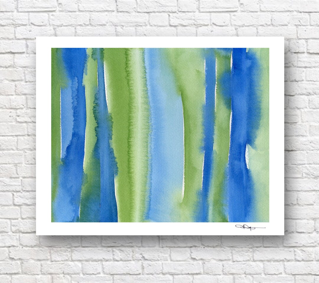 Abstract Watercolor Painting shades of Green and Blue Contemporary Wall ...
