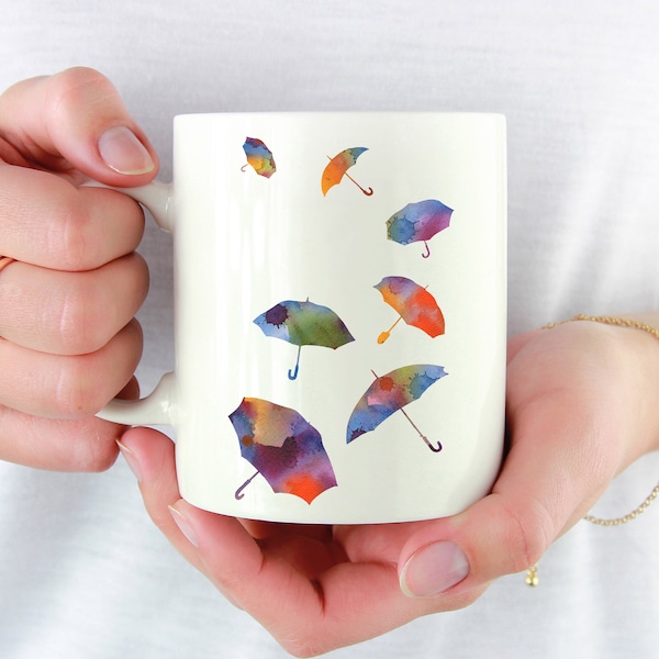 Umbrellas Mug - Rain Lover Gift - Umbrella Watercolor Art Mug - Umbrella Coffee Mug - Unique Umbrella Gifts