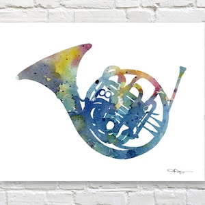 French Horn Art Print - Abstract Watercolor Painting - Wall Decor