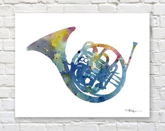 French Horn Art Print - Abstract Watercolor Painting - Wall Decor