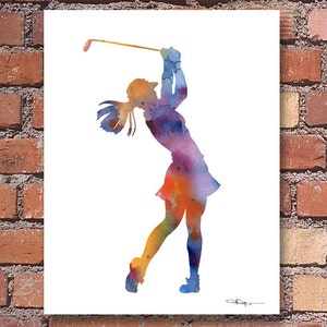 Fille Golfeur Art Print - Golf Art Print - Peinture aquarelle abstraite - Décoration murale