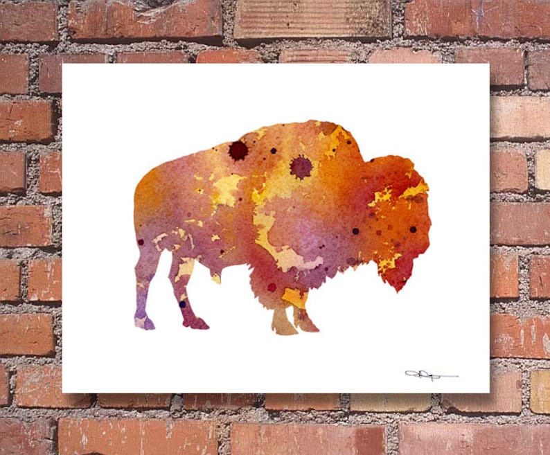 Buffalo Art Print Abstract Watercolor Painting Wall Decor Etsy