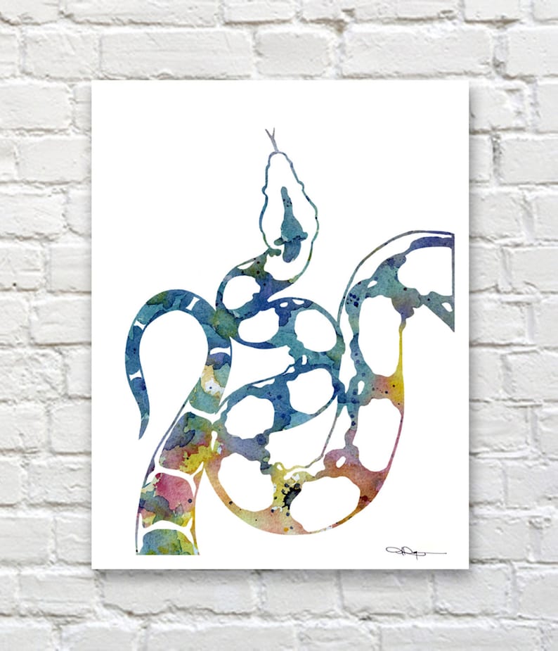 Blue Boa Constrictor Art Print Abstract Watercolor Painting | Etsy
