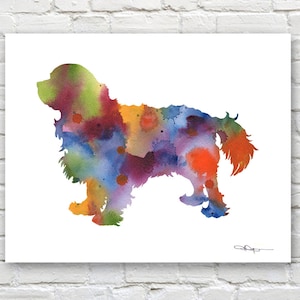 Impressão artística de Cavalier King Charles Spaniel - Pintura abstrata em aquarela - Decoração de parede