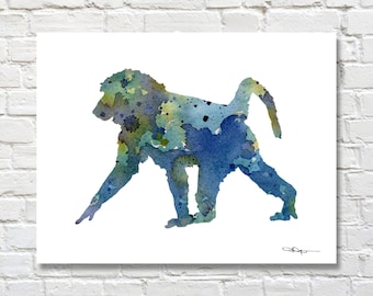 Blue Baboon - Art Print - Abstract Watercolor Painting - Animal Art - Wall Decor