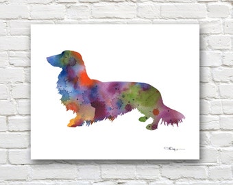 Long Haired Dachshund Art Print - Abstract Watercolor Painting - Wall Decor