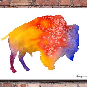 Buffalo Art Print - Watercolor - Silhouette Abstract Painting - Animal Wall Decor