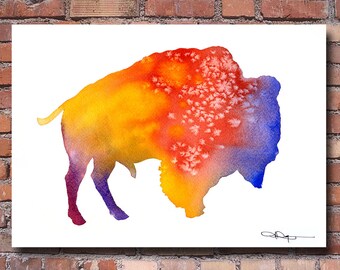 Buffalo Art Print - Watercolor - Silhouette Abstract Painting - Animal Wall Decor