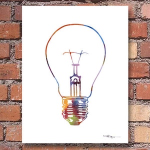 Light Bulb Art  Print - Abstract Watercolor Painting - Wall Decor