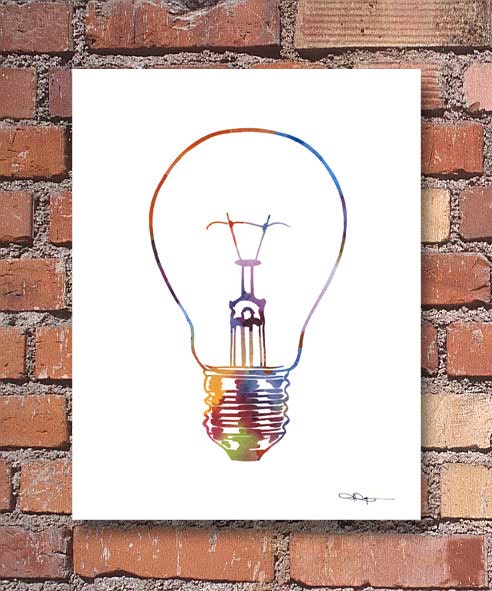 Light Bulb Art Print Abstract Watercolor Painting Wall Decor