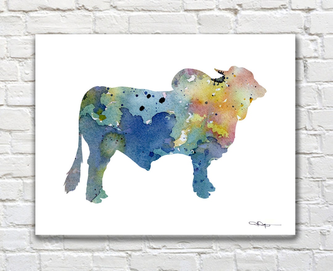 Blue Brahma Bull Art Print Abstract Watercolor Painting Wall Decor - Etsy