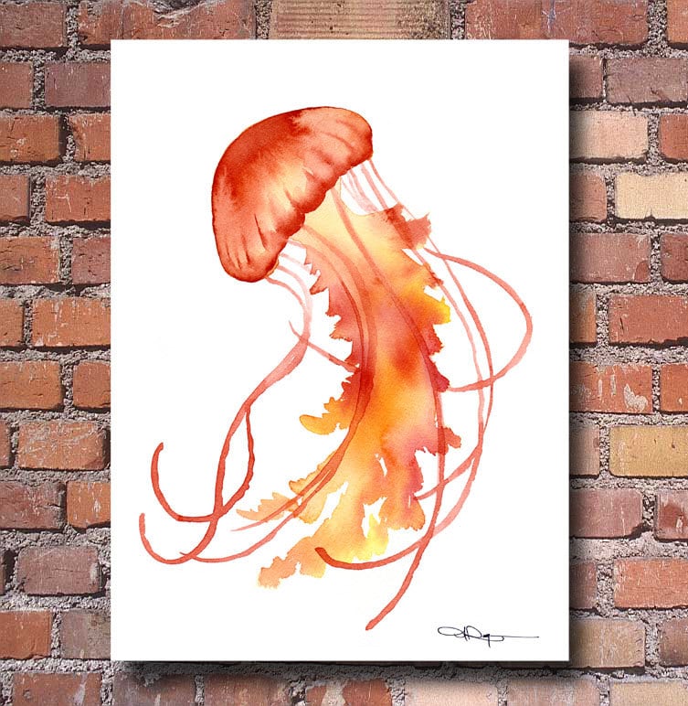 クラゲアート　水彩画 クラゲのアートプリント - 水彩画 - 抽象画 - 壁装飾 - Etsy 日本
