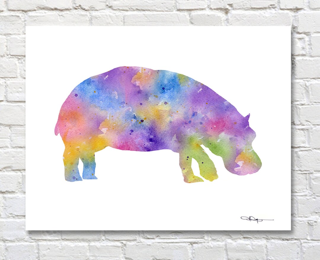 Hippo Art Print Abstract Watercolor Painting Wall Decor - Etsy