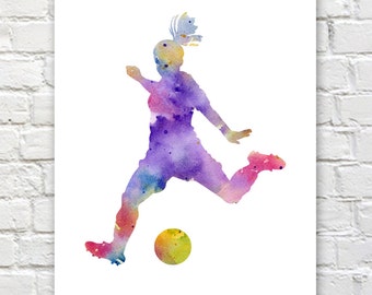 Girls Soccer Art Print - Abstract Watercolor Painting - Wall Decor