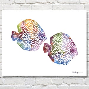 Discus Art Print - Abstract Tropical Fish Watercolor Painting - Wall Decor