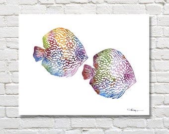 Discus Art Print - Abstract Tropical Fish Watercolor Painting - Wall Decor
