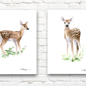 Set of 2 Fawn Art Prints - Deer Watercolor Paintings - Wall Decor