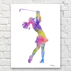 Girl Golfer Art Print - Abstract Golf Watercolor Painting - Wall Decor