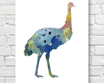 Blue Emu Art Print - Abstract Watercolor Painting - Wall Decor