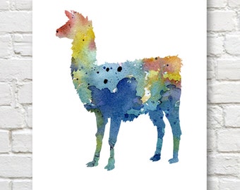 Blue Llama - Art Print - Abstract Watercolor Painting - Wall Decor