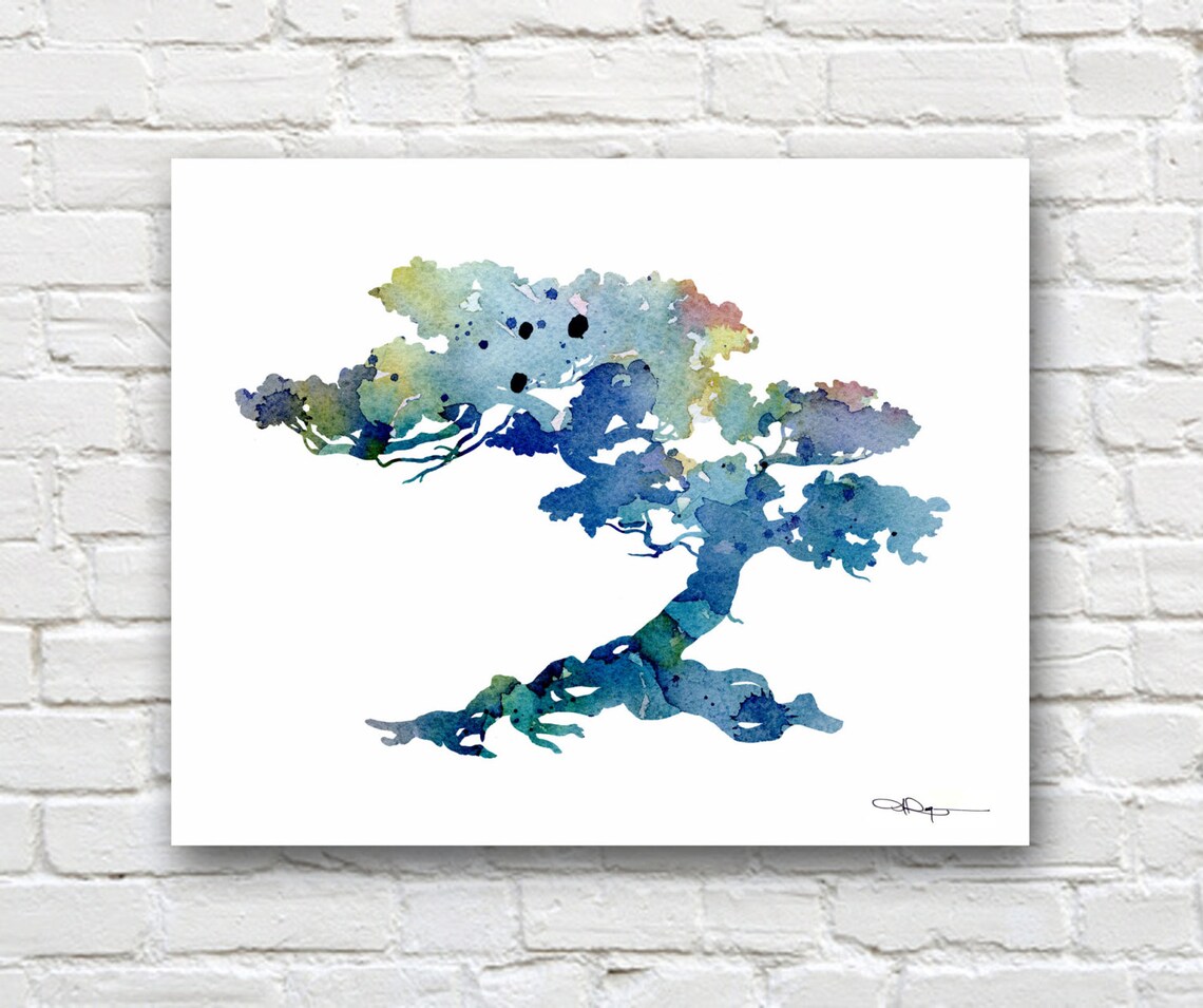 Bonsai Tree Art Print Abstract Watercolor Painting Wall Etsy