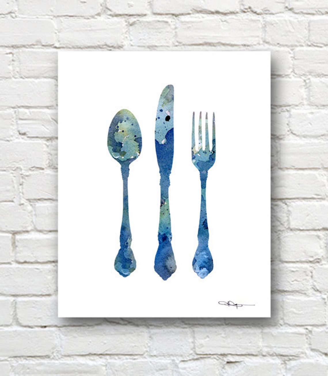 Knife Fork Spoon Art Print abstract Watercolor Painting Etsy