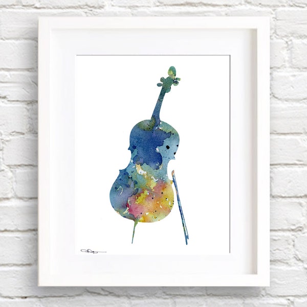 Blue Cello Art Print - Abstract Watercolor Painting - Music Wall Decor