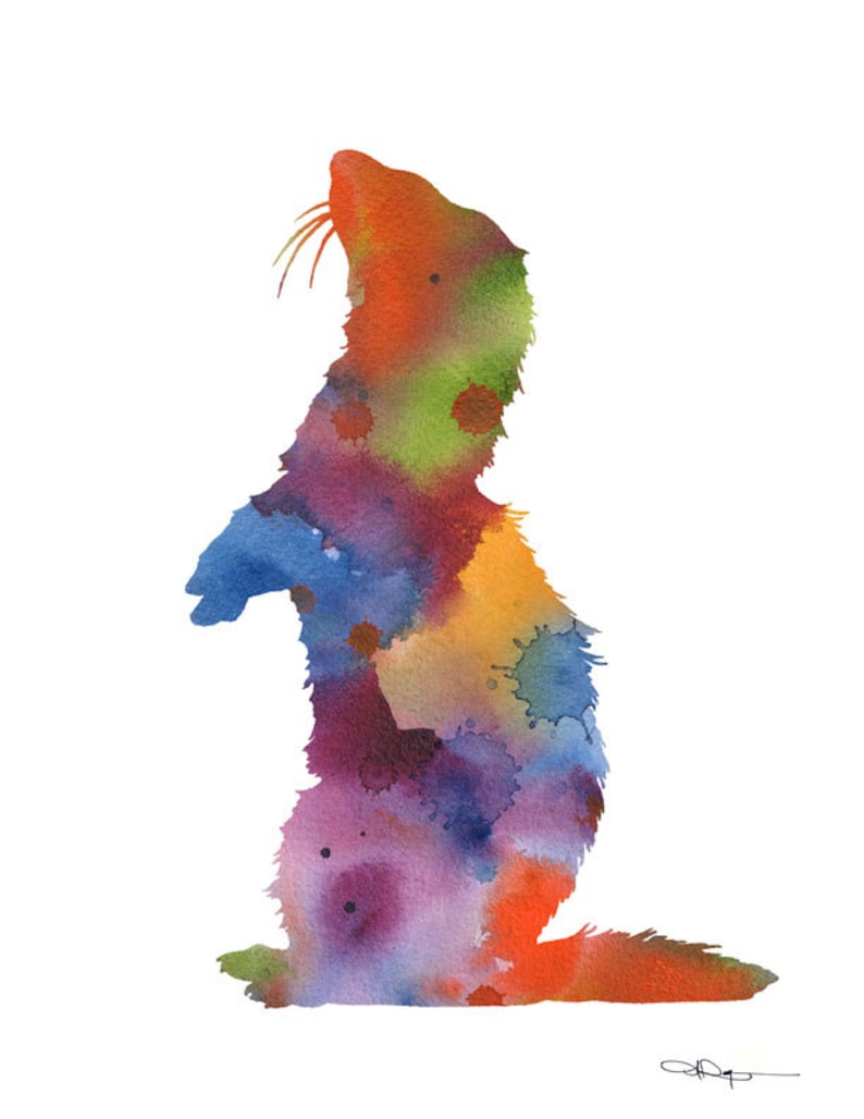 Ferret Art Print Abstract Watercolor Painting Wall Decor Etsy