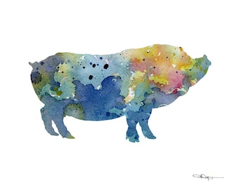 Pot Bellied Pig Art Print - Abstract Watercolor Painting - Wall Decor