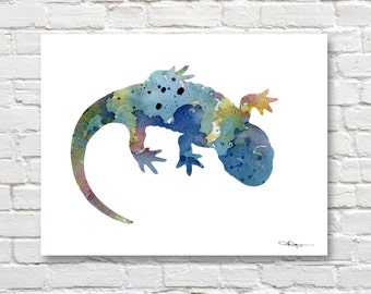 Blue Salamander Art Print - Abstract Watercolor Painting - Wall Decor