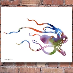 Octopus Art Print Watercolor Abstract Painting Animal Art Wall Decor image 1