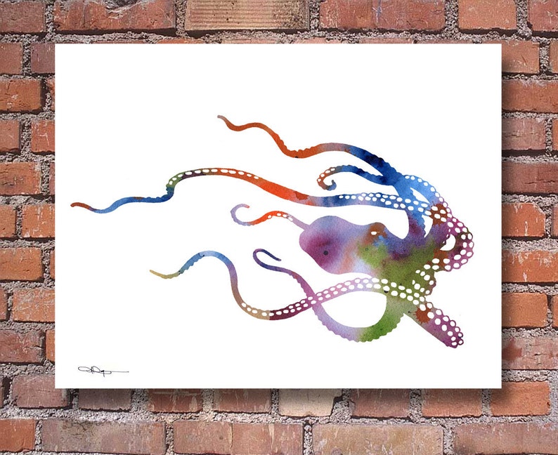 Octopus Art Print Watercolor Abstract Painting Animal Art Wall Decor image 1