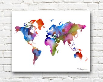 World Map Art Print - Abstract Watercolor Map - Wall Decor