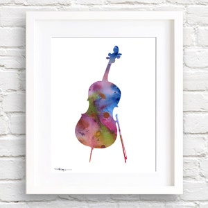 Cello Art Print - Abstract Watercolor Painting - Music Wall Decor