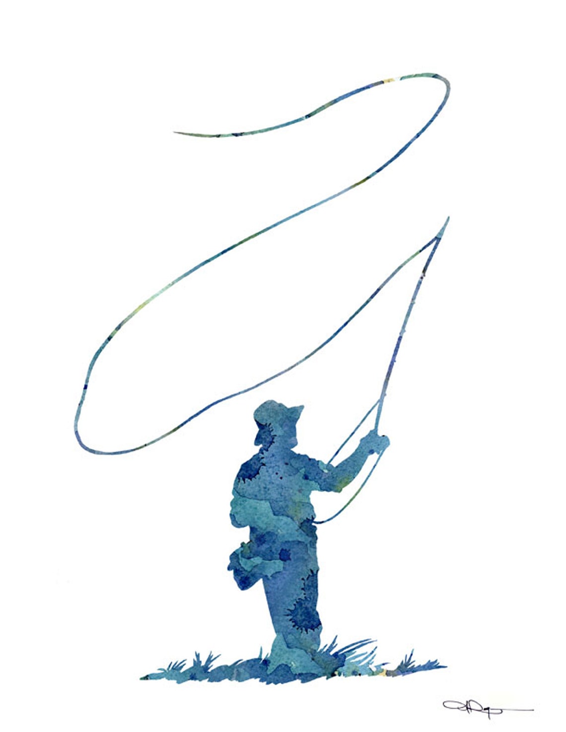 Fly Fishing Art Print Abstract Watercolor Painting Wall Etsy