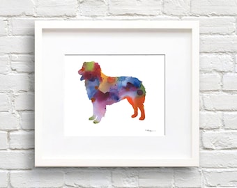 Australian Shepherd Art Print - Abstract Watercolor Painting - Wall Decor