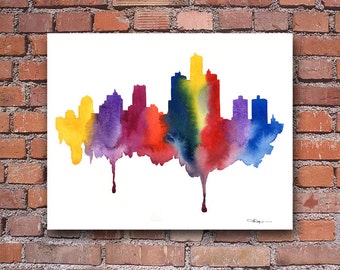 Detroit Skyline - Abstract Watercolor Art Print - Wall Decor