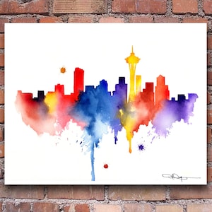 Seattle Skyline - Abstract Watercolor Art Print - Wall Decor