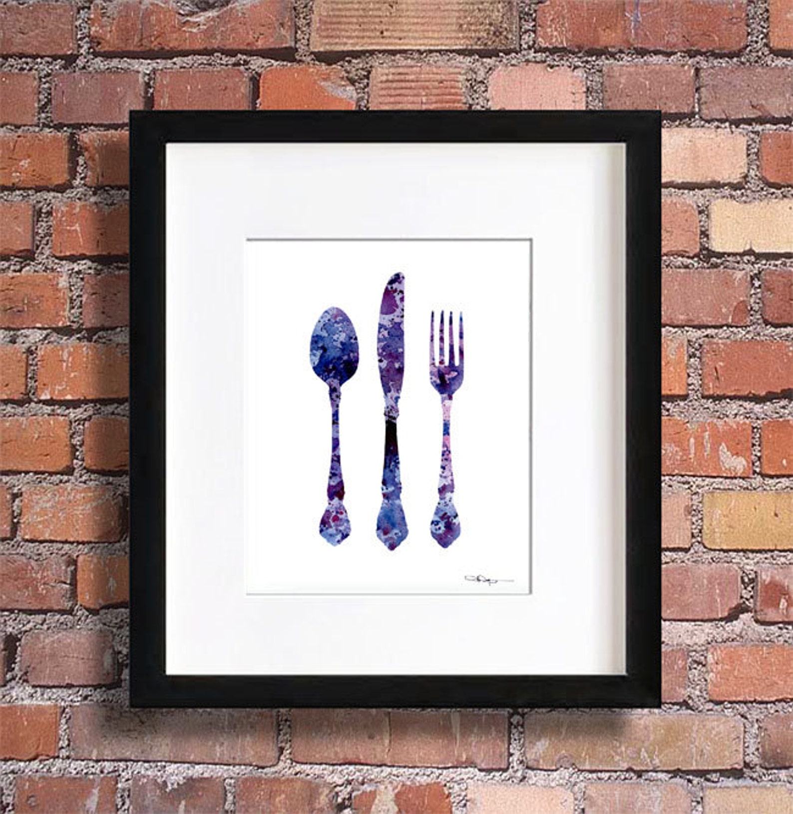 Knife Fork Spoon Art Print Abstract Watercolor Painting Etsy