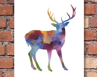 Deer Art Print - Watercolor - Wildlife Abstract Painting - Animal Wall Decor